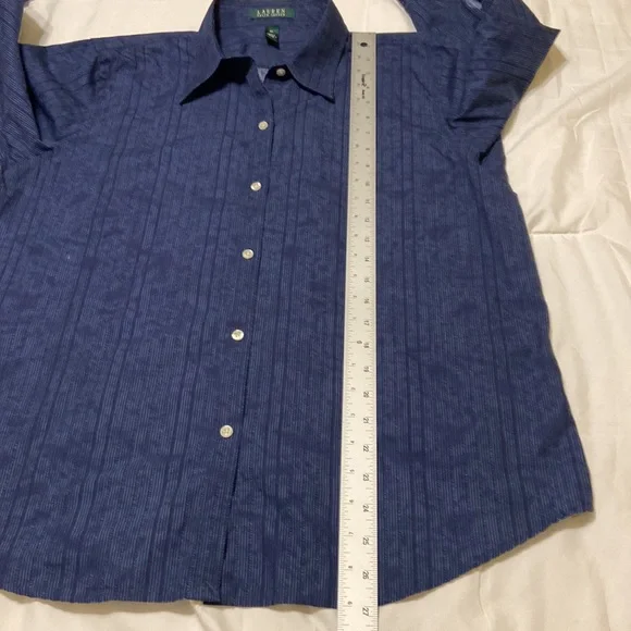 Ralph Lauren Blue Button Down Shirt XL Textured 3/4 Sleeve Classic Lightweight - Picture 7 of 10
